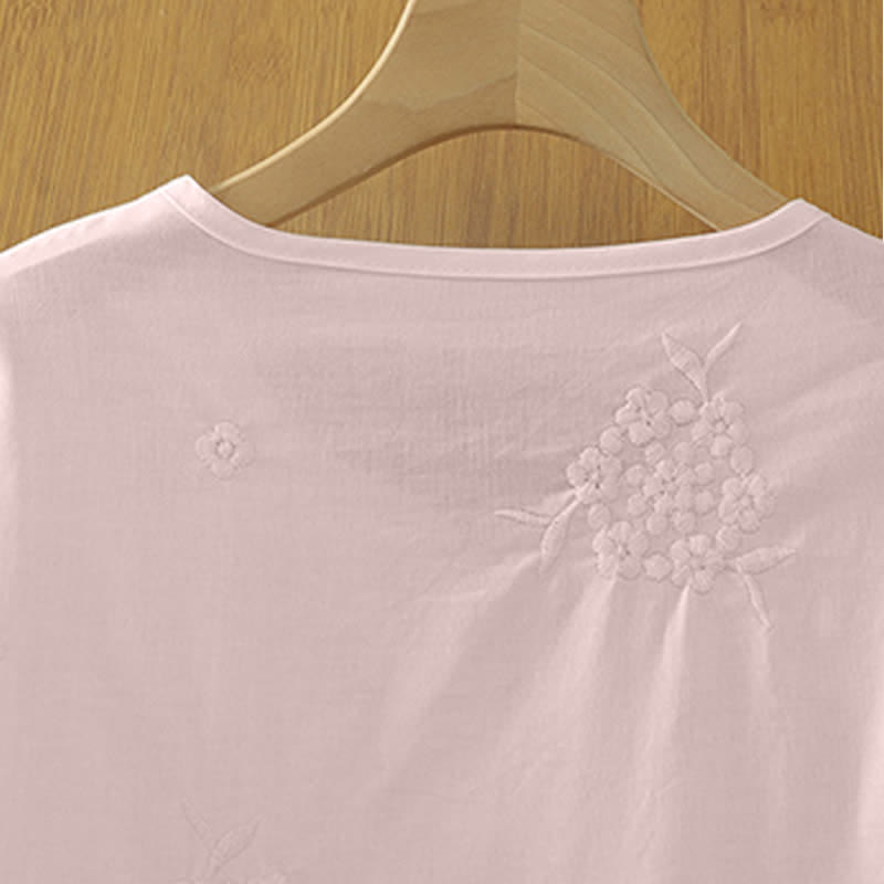 Nimara Ritual Summer Casual Embroidery Floral Crew Neck Women's Three-Quarter Sleeve Dress With Pockets