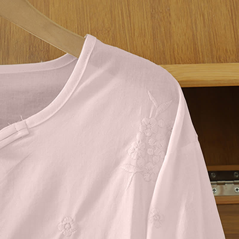 Nimara Ritual Summer Casual Embroidery Floral Crew Neck Women's Three-Quarter Sleeve Dress With Pockets