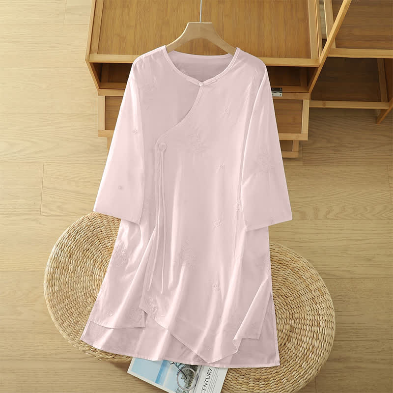 Nimara Ritual Summer Casual Embroidery Floral Crew Neck Women's Three-Quarter Sleeve Dress With Pockets