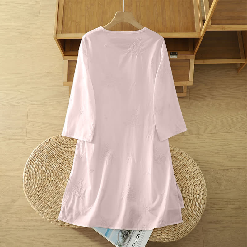 Nimara Ritual Summer Casual Embroidery Floral Crew Neck Women's Three-Quarter Sleeve Dress With Pockets