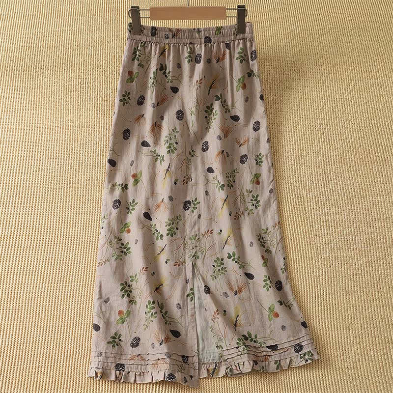 Nimara Ritual Summer Casual Boho Floral Plant Women's Skirts With Pocket