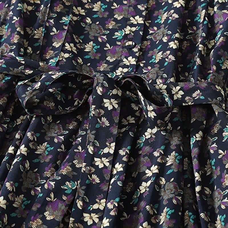 Nimara Ritual Spring Summer Vintage Elegant Button-Up Floral Women's Long Sleeve DressWith Pockets