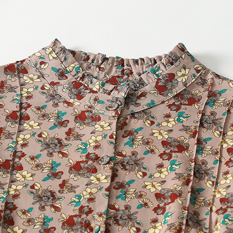 Nimara Ritual Spring Summer Vintage Elegant Button-Up Floral Women's Long Sleeve DressWith Pockets