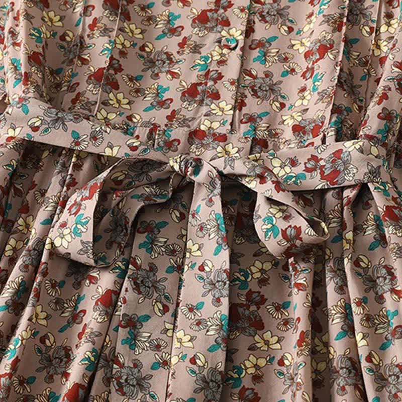 Nimara Ritual Spring Summer Vintage Elegant Button-Up Floral Women's Long Sleeve DressWith Pockets