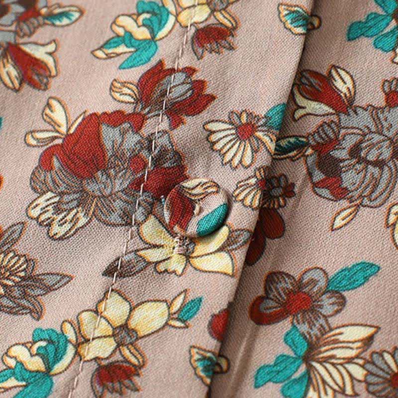 Nimara Ritual Spring Summer Vintage Elegant Button-Up Floral Women's Long Sleeve DressWith Pockets