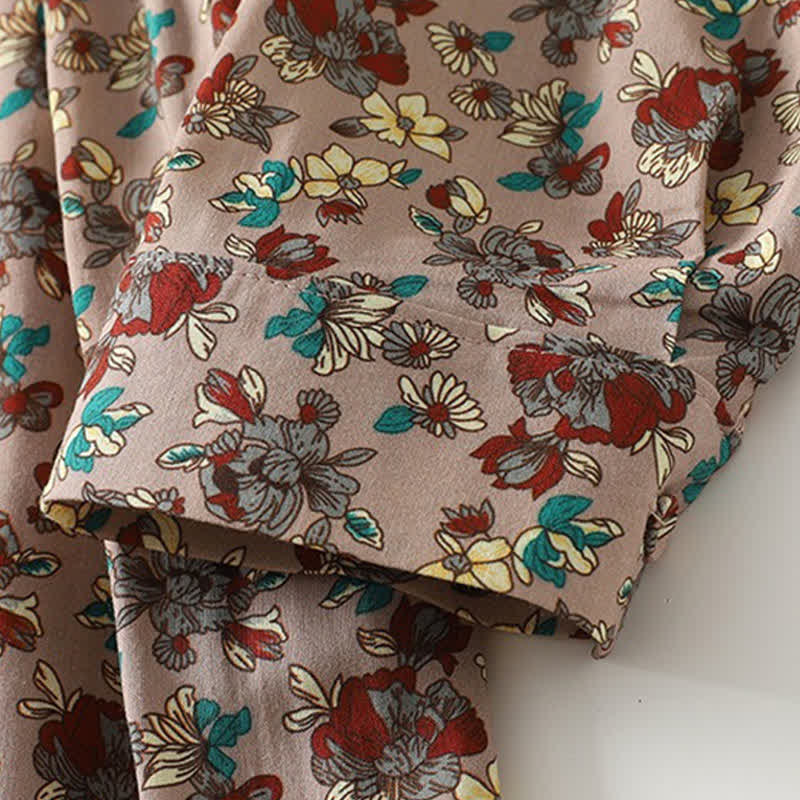 Nimara Ritual Spring Summer Vintage Elegant Button-Up Floral Women's Long Sleeve DressWith Pockets