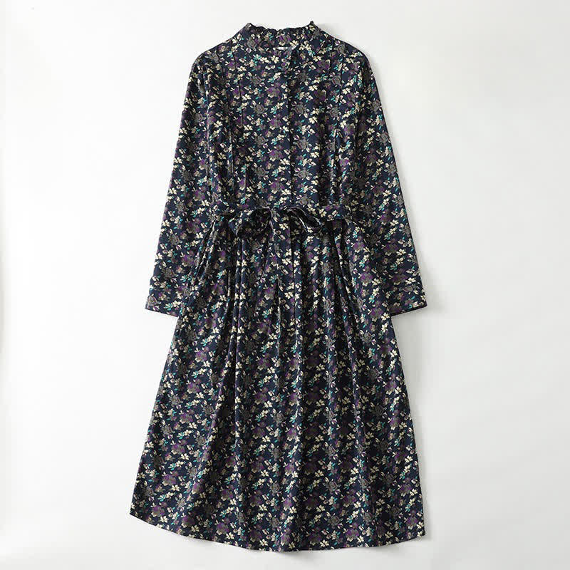Nimara Ritual Spring Summer Vintage Elegant Button-Up Floral Women's Long Sleeve DressWith Pockets