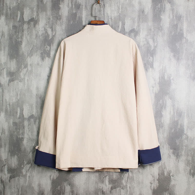 Nimara Ritual Spring Fall Casual Tang Style Drawstring Contrast Trim Solid Men's Kimono