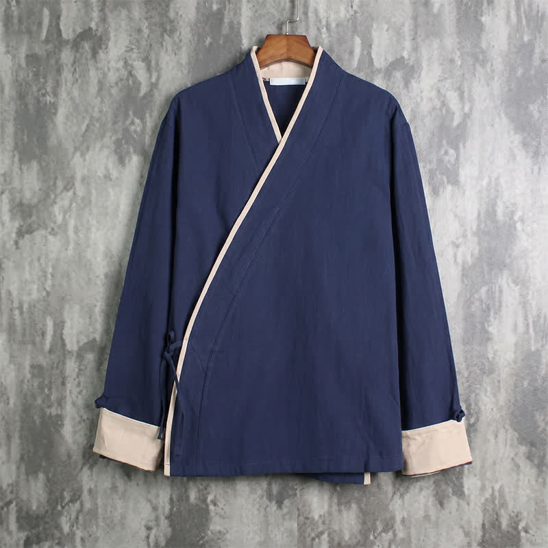 Nimara Ritual Spring Fall Casual Tang Style Drawstring Contrast Trim Solid Men's Kimono