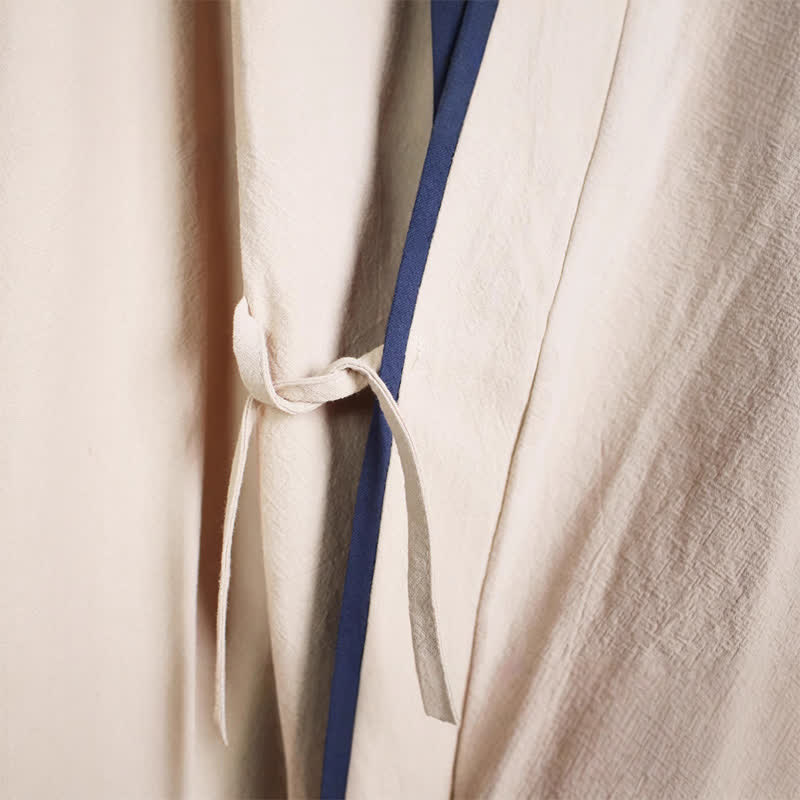 Nimara Ritual Spring Fall Casual Tang Style Drawstring Contrast Trim Solid Men's Kimono