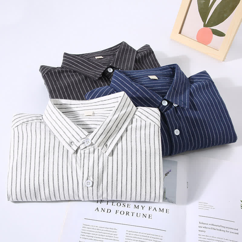 Nimara Ritual Spring Fall Casual Minimalist Button-Up Vertical Striped Men's Long Sleeve Shirts With Patch Pocket
