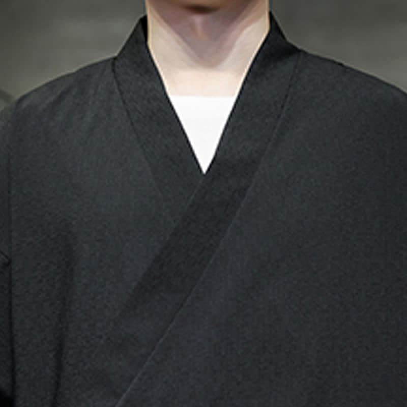 Nimara Ritual Summer Tang Style Minimalist Drawstring Bamboo Solid Three-Quarter Sleeve Men's Kimono