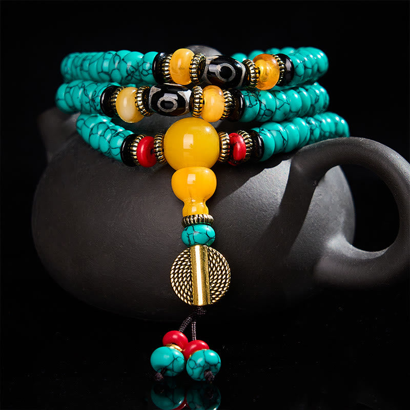 Nimara Ritual Turquoise Abacus Beads Dzi Bead Communication and Prosperity Mala