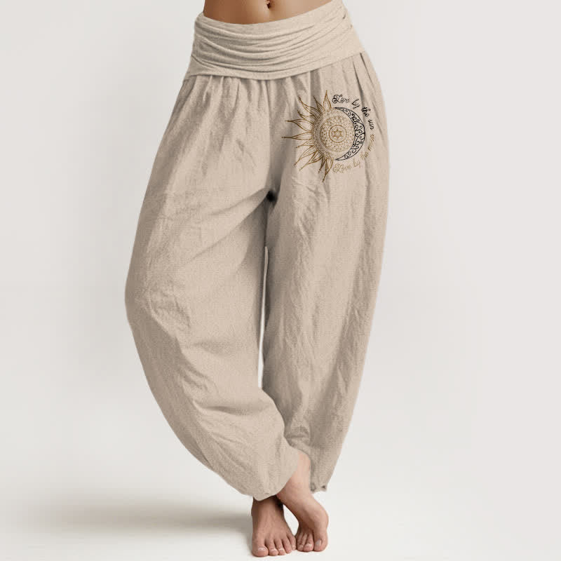 Nimara Ritual Pure Cotton Sun Moon Mandala Pattern Women's Elastic Waist Harem Pants