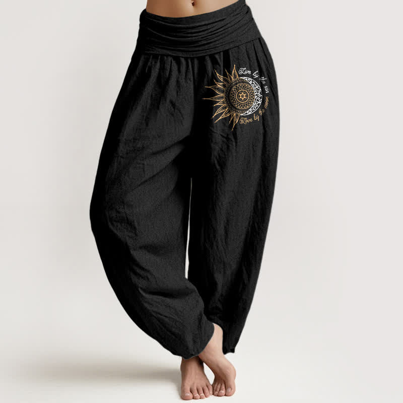 Nimara Ritual Pure Cotton Sun Moon Mandala Pattern Women's Elastic Waist Harem Pants