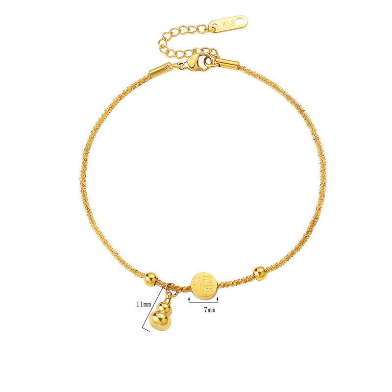Nimara Ritual Titanium Steel Fu Character Luck Gourd Happiness Anklet
