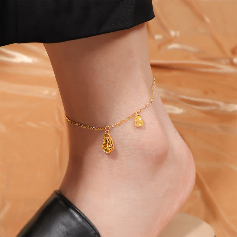 Nimara Ritual Titanium Steel Fu Character Rotatable Gourd Fortune Anklet