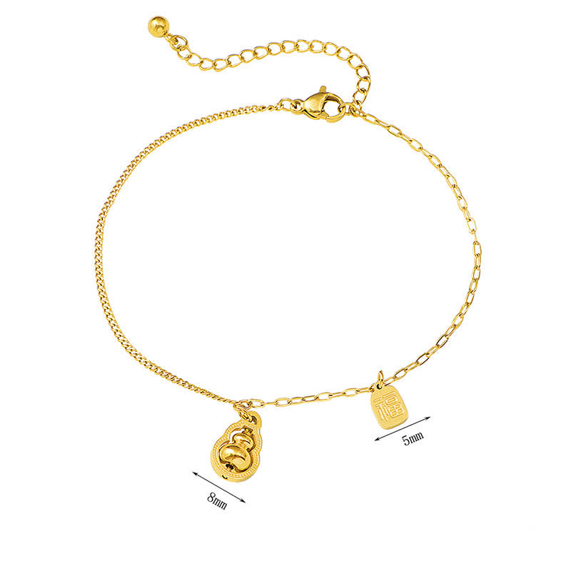 Nimara Ritual Titanium Steel Fu Character Rotatable Gourd Fortune Anklet