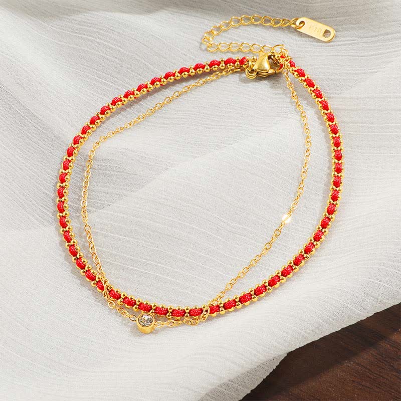 Nimara Ritual Titanium Steel Red String Faith Double Wrap Anklet