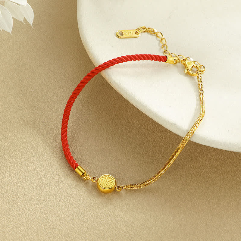 Nimara Ritual Titanium Steel Fu Character Red String Blessing Braided Anklet