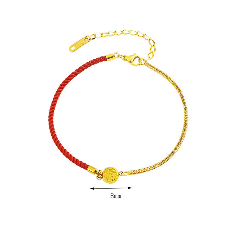 Nimara Ritual Titanium Steel Fu Character Red String Blessing Braided Anklet