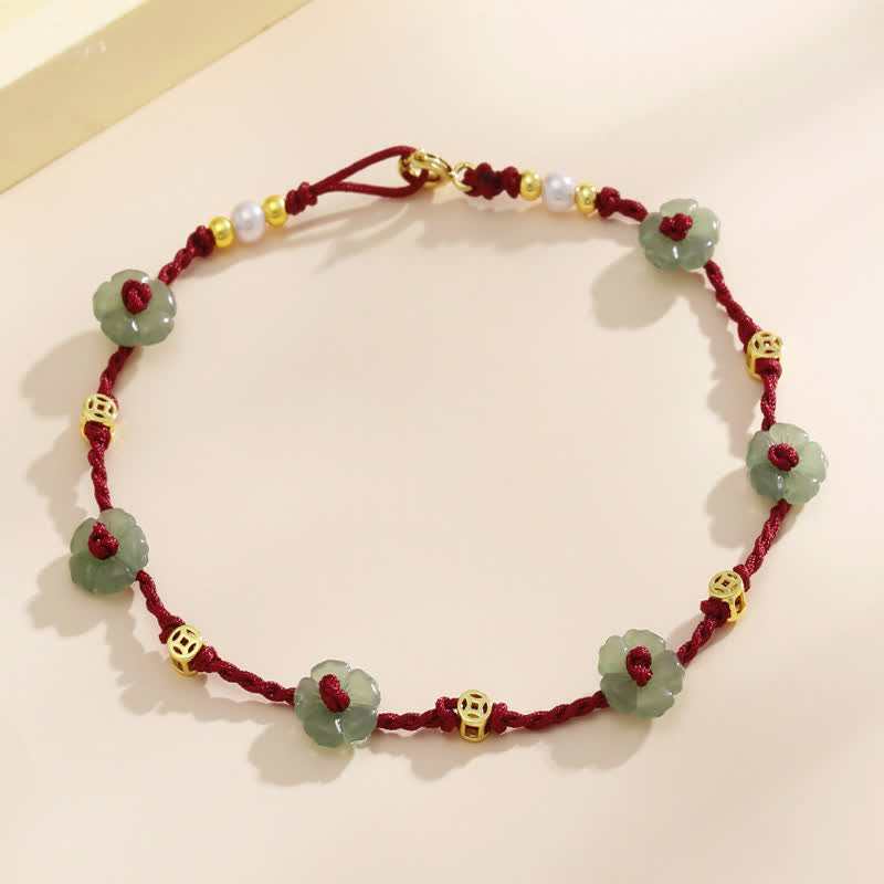Nimara Ritual Hand-Woven Red String Protection Floral Charm Anklet