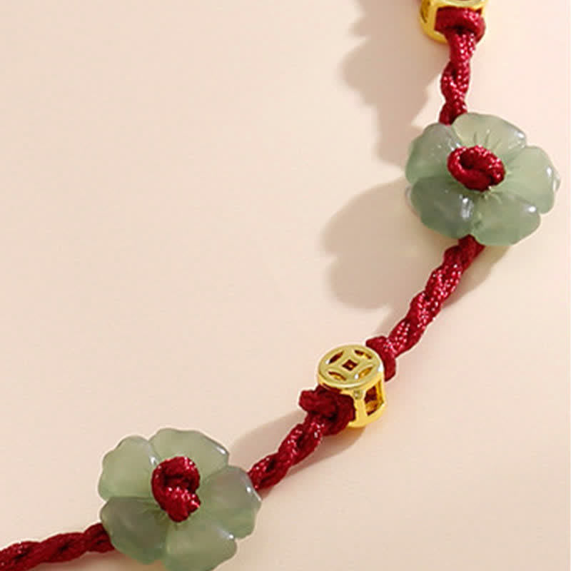 Nimara Ritual Hand-Woven Red String Protection Floral Charm Anklet