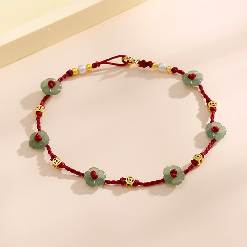 Nimara Ritual Hand-Woven Red String Protection Floral Charm Anklet