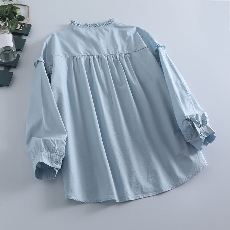 Nimara Ritual Spring Casual Vintage Button-Up Solid Pleated Women's Long Sleeve Shirts