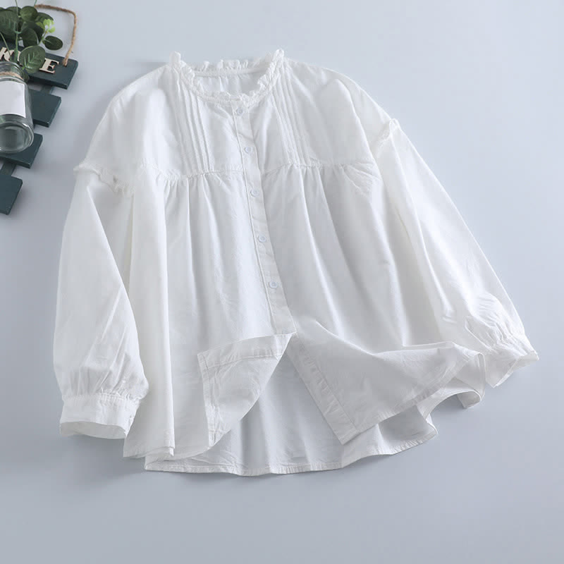 Nimara Ritual Spring Casual Vintage Button-Up Solid Pleated Women's Long Sleeve Shirts