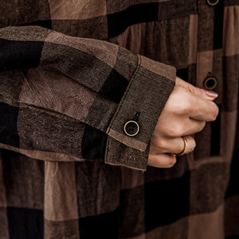 Nimara Ritual Commute Patchwork Color Plaid Long Sleeve Midi Dress