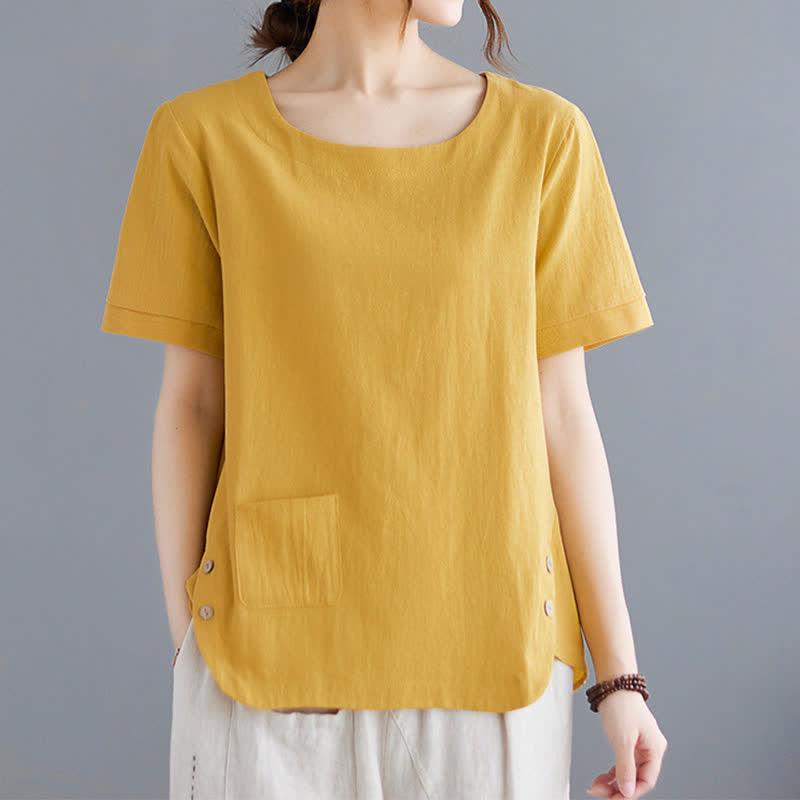 Nimara Ritual Side Slit Design Women's Cotton Polyester Crew Neck Short Sleeve T-Shirt Wtih Pocket