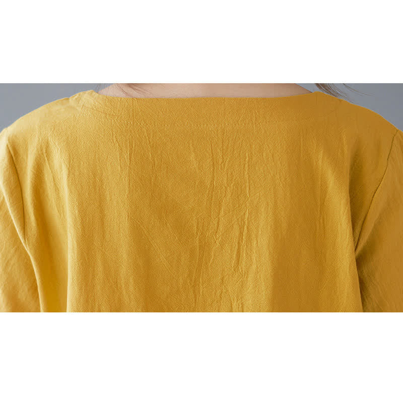 Nimara Ritual Side Slit Design Women's Cotton Polyester Crew Neck Short Sleeve T-Shirt Wtih Pocket