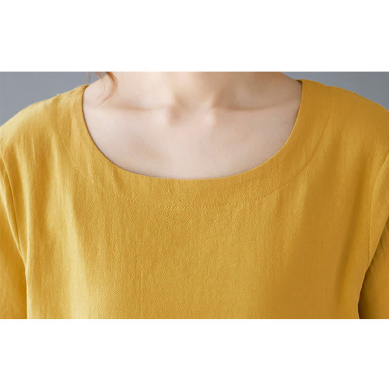 Nimara Ritual Side Slit Design Women's Cotton Polyester Crew Neck Short Sleeve T-Shirt Wtih Pocket