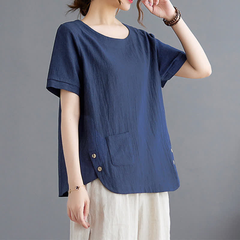 Nimara Ritual Side Slit Design Women's Cotton Polyester Crew Neck Short Sleeve T-Shirt Wtih Pocket