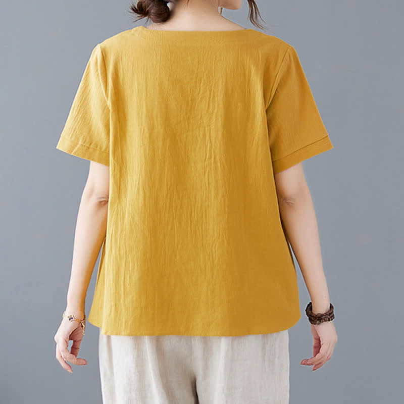 Nimara Ritual Side Slit Design Women's Cotton Polyester Crew Neck Short Sleeve T-Shirt Wtih Pocket