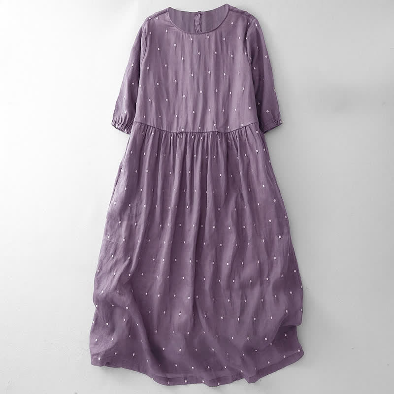 Nimara Ritual Back Button Dot Pattern Half Sleeve Polyester Midi Dress With Pockets