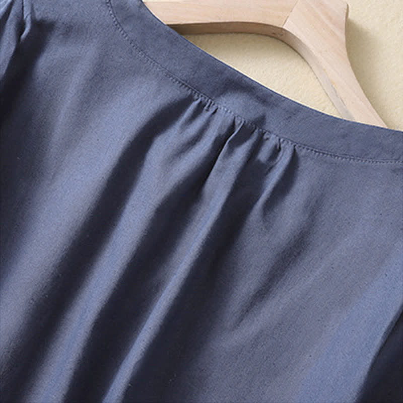 Nimara Ritual Casual Women's Plain Crew Neck Button Design Half Sleeve Linen Shirt