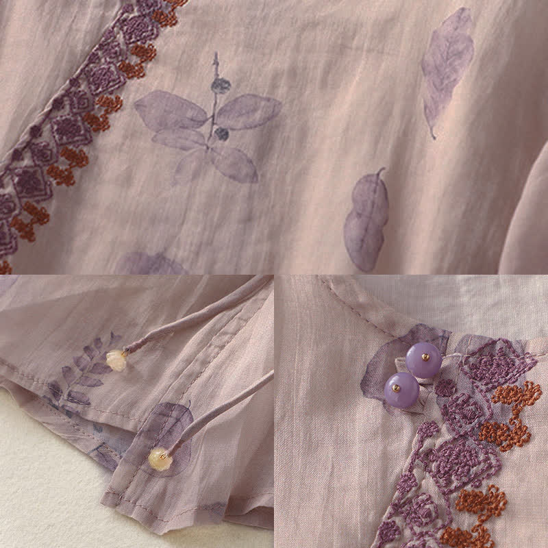 Nimara Ritual Embroidery Design Leaves Women's Three Quarter Sleeve Shirt