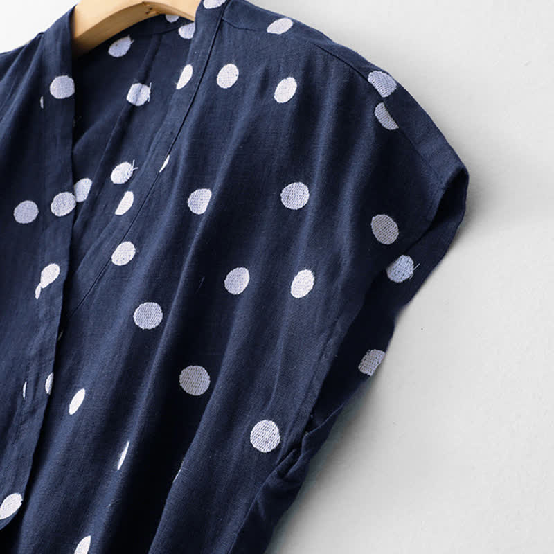 Nimara Ritual Polka Dot V-Neck Lace-up Women's Midi Dress With Pockets
