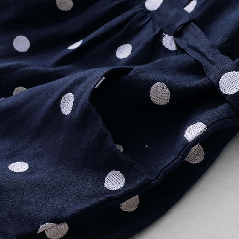 Nimara Ritual Polka Dot V-Neck Lace-up Women's Midi Dress With Pockets