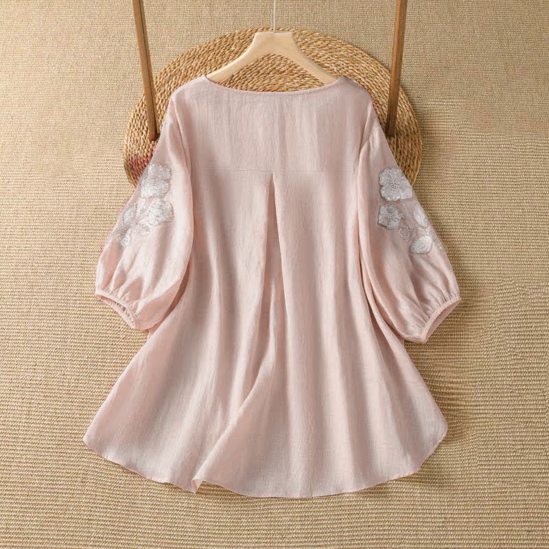 Nimara Ritual Summer Casual Elegant Embroidery White Floral Crew Neck Women's Long Sleeve T-Shirt