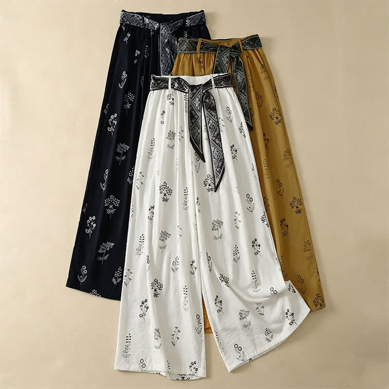Nimara Ritual Summer Casual Vintage Drawstring Floral Ankle Pants Women's Wide Leg Pants With Pocket
