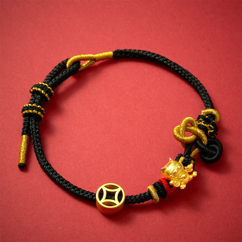 Nimara Ritual Golden Lucky Cat Red String Protection Braided Bracelet