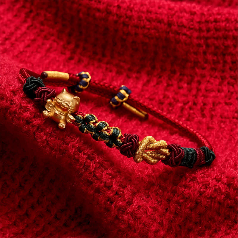 Nimara Ritual Hand-Woven Red String Lucky Cat Protection Bracelet