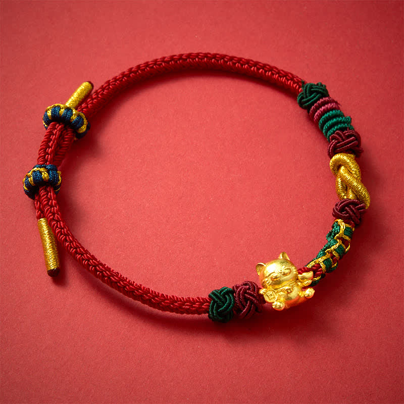 Nimara Ritual Hand-Woven Red String Lucky Cat Protection Bracelet