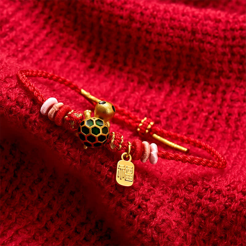 Nimara Ritual Hand-Woven Red String Turtle Fu Character Endurance Bracelet