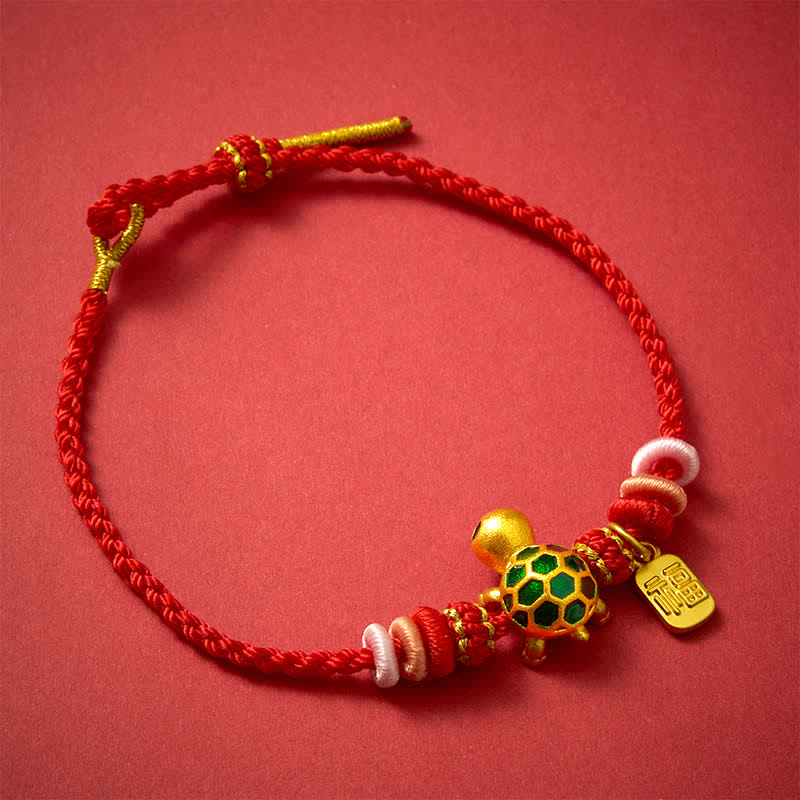 Nimara Ritual Hand-Woven Red String Turtle Fu Character Endurance Bracelet