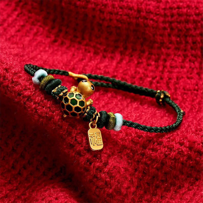 Nimara Ritual Hand-Woven Red String Turtle Fu Character Endurance Bracelet