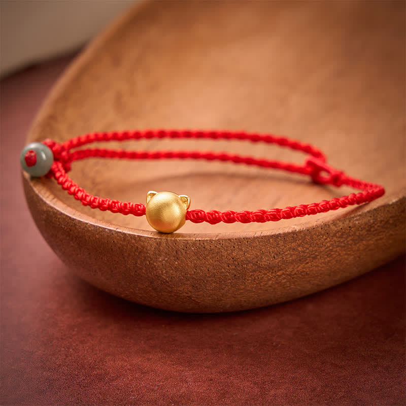 Nimara Ritual Copper Cat Head Jade Red String Connection Bracelet
